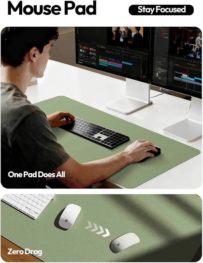 YSAGi Leather Desk Pad Protector, Office Desk Mat, Large Mouse Pad, Non-Slip PU Leather Desk Blotter, Laptop Desk Pad, Waterproof Desk Writing Pad for Office and Home (Bamboo Green,55" x 17.2") - Image 5