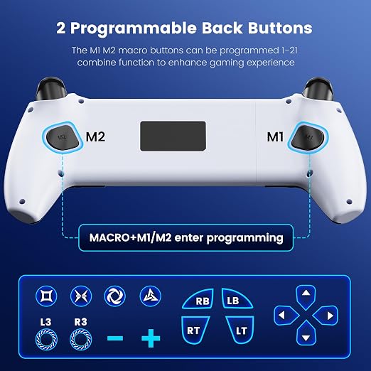KICKDOT Mobile Gaming Controller for iPhone Android, Hall Effect Joysticks Bluetooth Telescopic Gamepad with RGB Lighting, Programmable Back Buttons for PS Remote Play Xbox Cloud Gaming Steam Deck iPad Mini - Image 5