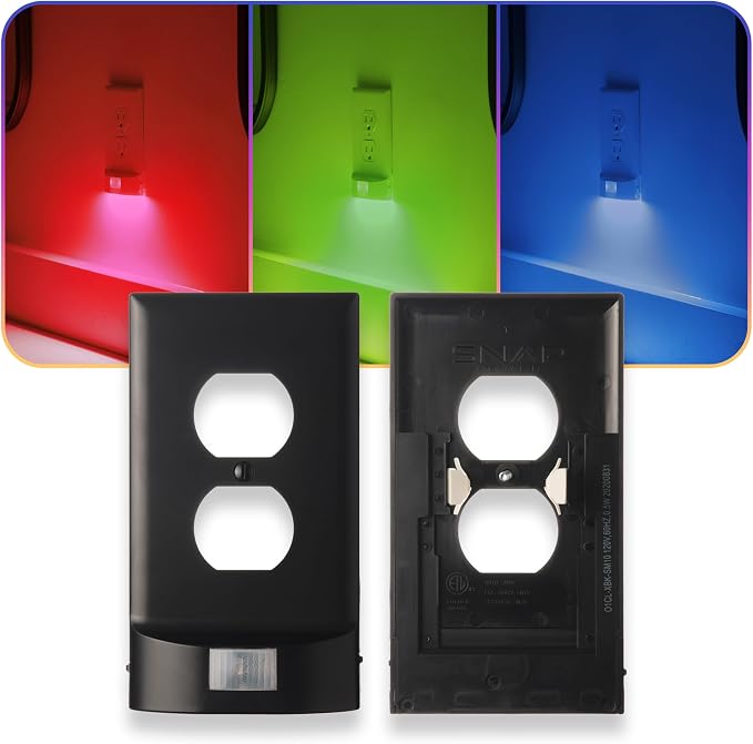 1 Pack - SnapPower Multi-Color GuideLight – Outlet Cover RGB Lights, Customizable Ambient Lighting/Mood Lighting for Home, Kitchen, Gaming Room, Kids Bedroom, Nursery, Holiday Decor (Black, Duplex) by SnapPower