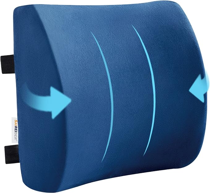 SAIREIDER Office Chair Lumbar Pillow, Memory Foam Back Support Pillows for Car、Gaming Chair、 Home Chair, Fatigue Relief Correct Posture, Double Adjustable Straps(Navy Blue) by SAIREIDER