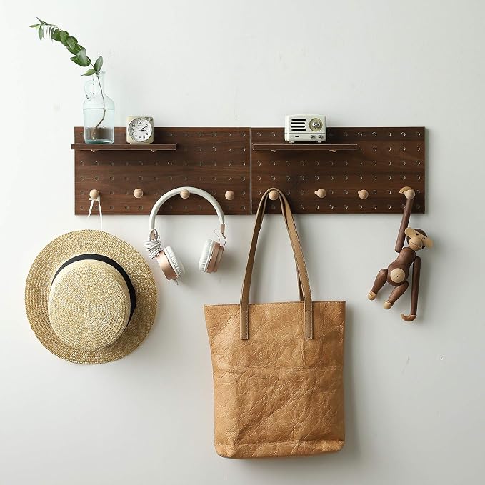 Wooden Pegboard Modular Display Organization Storage Wall Hooks Shelf(Color：Walnut) - Image 3