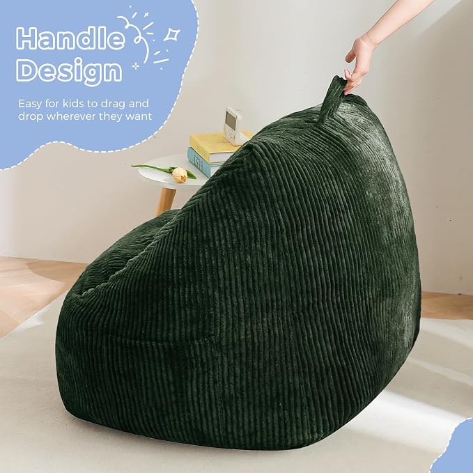 MAXYOYO Kids Bean Bag Chair, Convenient Bean Bag Sofa with Handle | Comfy Toddler Chair for Boys and Girls, Accent Sofa Chair with Pocket for Gaming Reading, Dark Green - Image 7