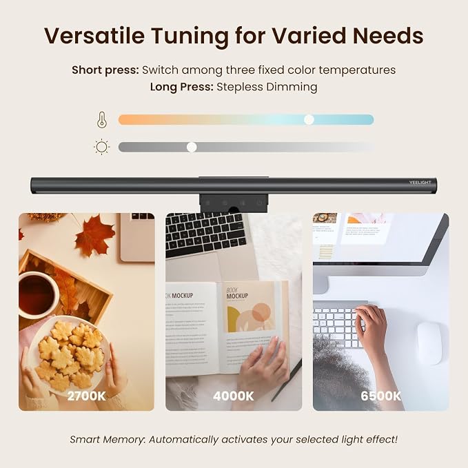 YEELIGHT Monitor Light Bar, Computer Monitor Lamp for Home Office Gaming, 250LM No Glare Eye-Care LED Screen Bar, Touch Control USB Reading Desk Lamp with Stepless Dimming for Flat & Curved Monitor - Image 5
