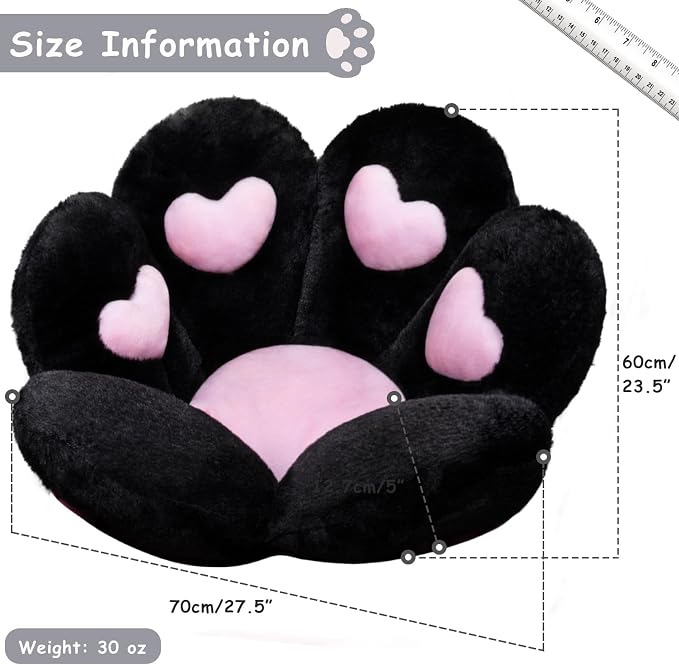 DOBUONO Cat Paw Cushion Kawaii Office Chair Cushion Comfy Plush Gaming Chair Cushion Kawaii Seat Cushion for Girl, Cute Gaming Accessories Room Bedroom Decorate 27.5"x 23.5" (Black) - Image 4