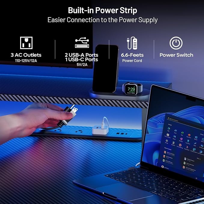 HLDIRECT 47 Inch Gaming Desk with LED Lights & Cable Management, Black - Image 4