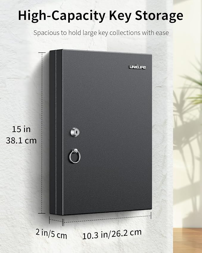Uniclife 32 Position Key Lock Box, Wall Mount Security Key Cabinet, Black - Image 2