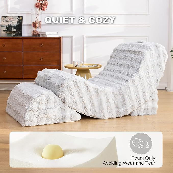 Quiet Rocking Chair, 3-in-1 Adjustable Boneless Floor Recliner for Adults | Zero Gravity Comfort as a Rocker, Chaise Lounger or Floor Seat, with Faux Fur Washable Cover for Reading, Nursing or Gaming - Image 4