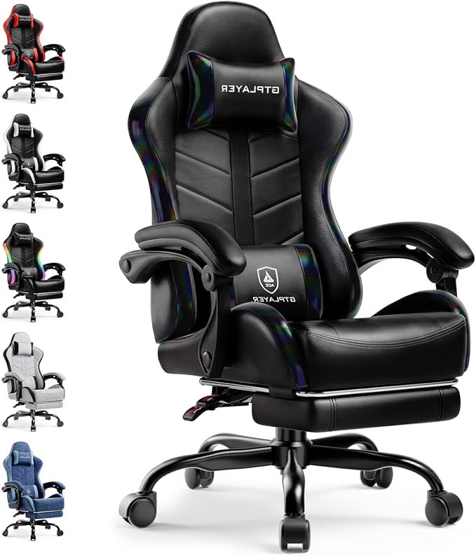 GTPLAYER Gaming Chair, Computer Game Chair for Adults, Colorful Black | Ergonomic Comfort Video Game Chair with Footrest 90-155°Recline, Head Lumbar Support & Height Adjustable for Office Gaming by GTPLAYER