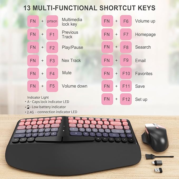 Ergonomic Wireless Keyboard Mouse, Mechanical Gaming Set with Wrist Rest - Image 9
