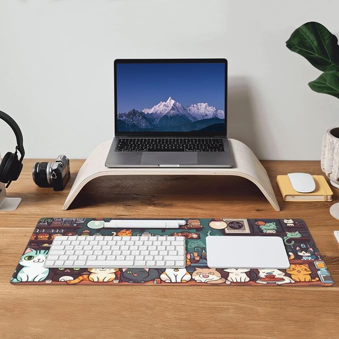 Gaming Mouse Pad Desk Pad,Extended Big Mouse Pad,31.5x11.8 Inch Long Computer Keyboard Mouse Mat Mousepad with 3mm Non-Slip Base and Stitched Edge for Gaming and Office… (cat) - Image 8