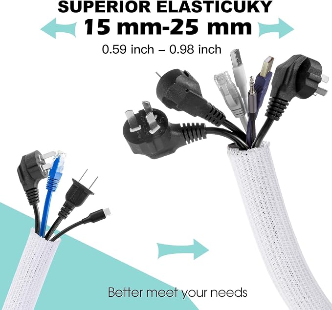 AGPTEK Cable Sleeve, 10ft - 1 inch Cable Management Cord Hider, White - Image 2