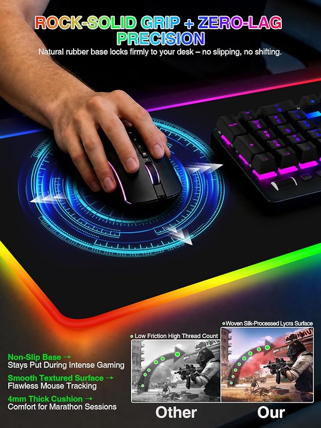 RGB Mouse Pad with Foldable Phone Stand Wireless Charger, 31.5"x11.8" XL Gaming Mousepad Large Desk Mat, Desk Pad with 11 Colors 5 Modes, Waterproof - Image 6
