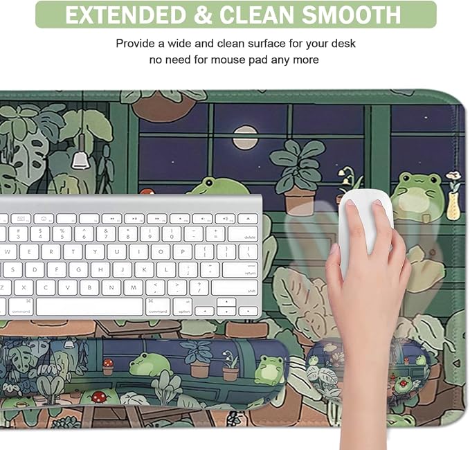Cute Frog 4 in 1 Large Mouse Pad Set, Kawaii Extended Mouse Pad Set Desk Pad Easy Typing for Typing Office Game 35.4 x15.7 in - Kawaii Frog - Image 5