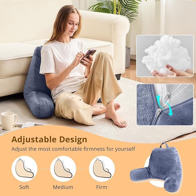Sasttie Reading Pillow for Bed, Back Pillow for Sitting Up, Grey Purple - Image 3
