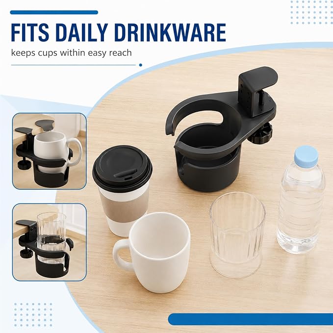 No Drill Desk Cup Holder Clamp, Anti-Spill Cup Holder for Desk - Image 5