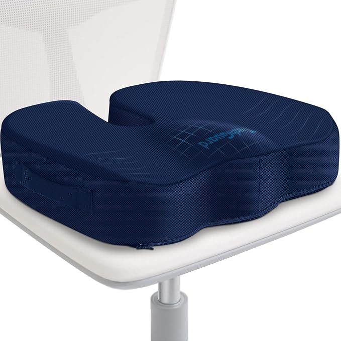 TushGuard Seat Cushion for Office Chair, Car, Memory Foam, Blue Large | For Back, Coccyx, Sciatica, Tailbone Pain, Ergonomic Design, Non-Slip, Desk Wheelchair Use, Supportive Butt Pillow, For Man by TushGuardSeatCushonsPillows