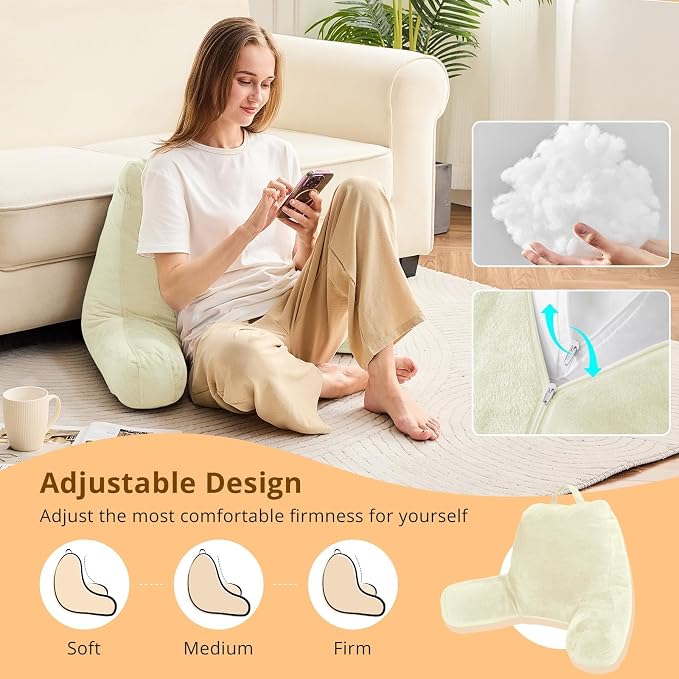 Sasttie Reading Pillow for Bed, Back Pillow for Sitting Up, Cream - Image 2