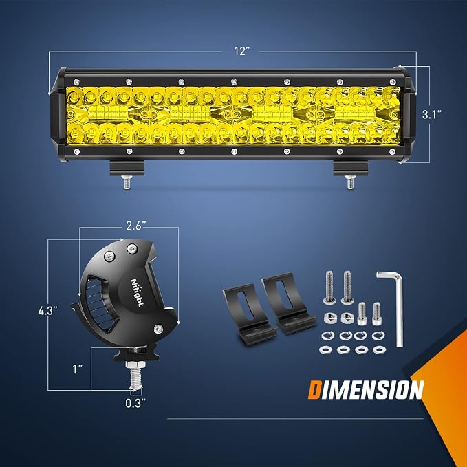 Nilight 12Inch Amber LED Light Bar 240W Triple Row Spot Flood Combo Led Off Road Lights for Truck Car ATV SUV Cabin Boat with 16AWG Wiring Harness Kit, 2 Years Warranty - Image 2