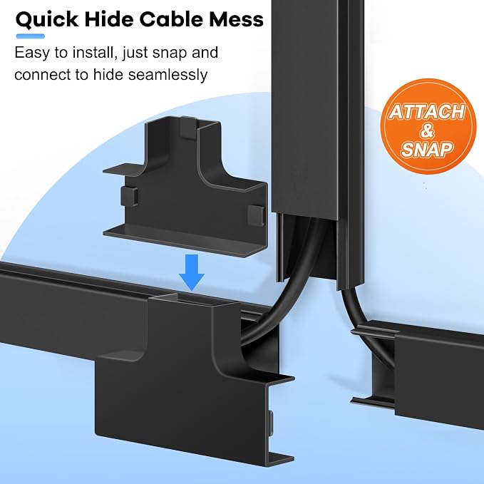126in Cord Hider Kit, Wire Hiders for TV on Wall, Paintable Cable Management Kit, Wire Cover for Wall Mount TV, Hide Wires Along Wall, Black Cord Cover Wall Wire Management, 8xL15.7in W0.95in H0.55in - Image 4