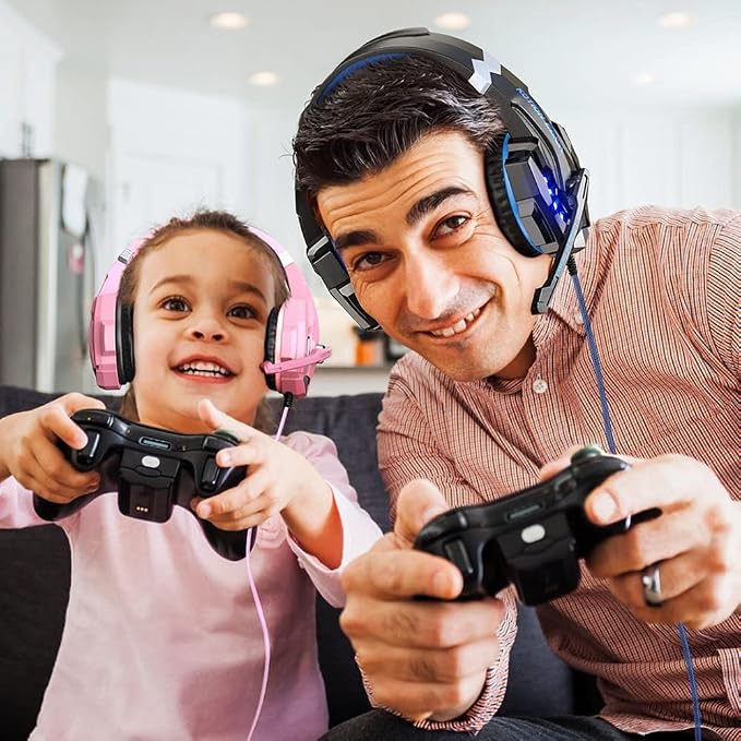 BENGOO G9000 Professional Gaming Headset for PS4, PC, Xbox One Controller, Noise Cancelling Over Ear Headphones with Mic, LED Light, Bass Surround, Soft Memory Earmuffs for Laptop - Pink - Image 6