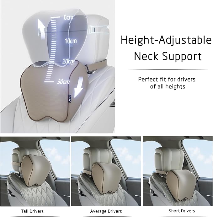 Crofy 2-Pack Car Neck Pillow, Headrest Pillow with Adjustable Strap, Gray | Soft Memory Foam; Ergonomic Design Fits Most Car & Office Chairs; Breathable Removable Pillow Cover Is Machine Washable - Image 2