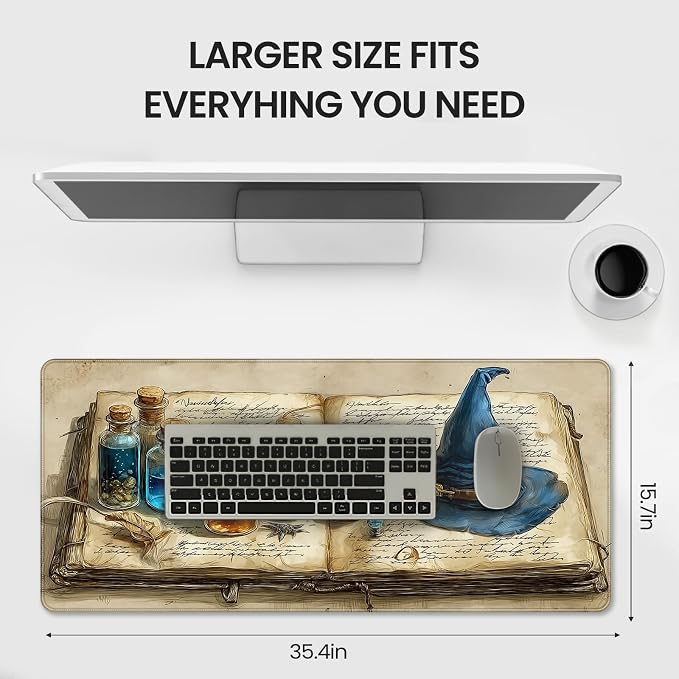 Large Gaming Mouse Pad, Wizard Spellbook Design, 35.4 x 15.7 Inches, Extended Desk Mat - Image 6