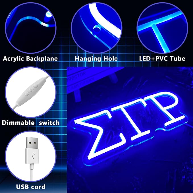 Sigma Gamma Rho Neon Light Sign, Dimmable LED Sorority Greek Lettering 11.8 x 5.1 in, Elegant Sorority Neon Signs Wall Decor for Girls Kids Room Bedroom Bar Birthday Gifts (Blue) - Image 3