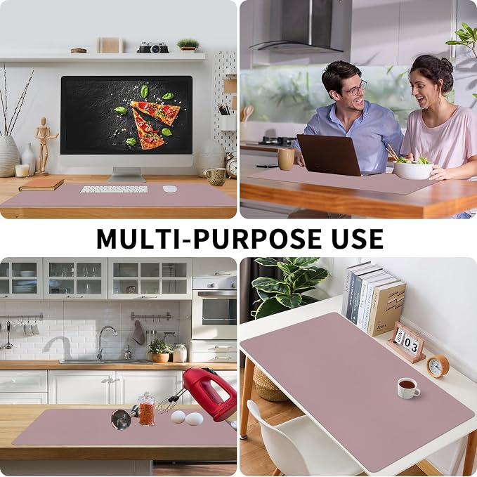 Bloss Pink Desk Mat, Large Mouse Pad, Non-Slip Desk Protector Mat, Leather Desk Blotter, Waterproof Desk Pad for Make Up Desk/31.5×15.7 Inch - Image 5