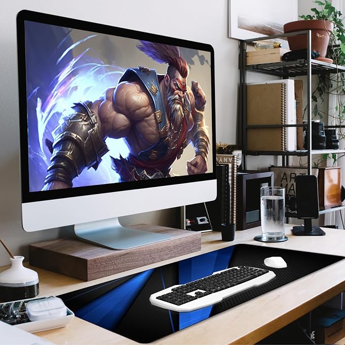 Desk Pad Large Gaming Mouse Pad Extended Keyboard Mouse Mat, Black Blue | Non-Slip Rubber Base & Stitched Edge for Computers Laptop Desk Home Office Accessories - Image 6