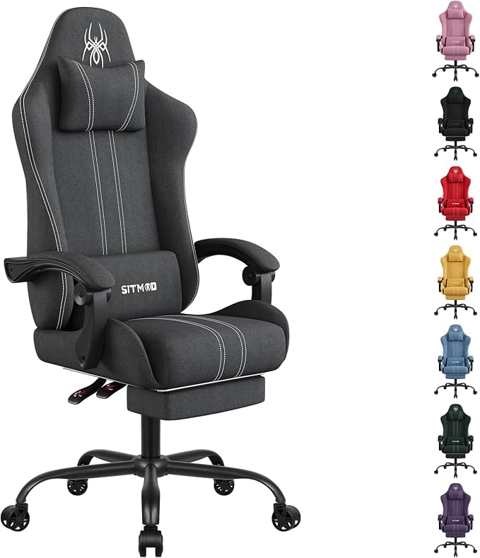 SITMOD Big Tall Fabric Gaming Chair with Footrest, Reclining Computer Chair | Breathable Fabric, Pocket Spring Cushion, High Back Support & Lumbar Pillow Deliver Lasting Comfort For Gaming, Work & Relax by SITMOD