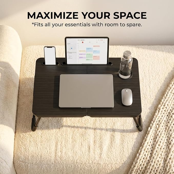 BUYIFY 23.4" Foldable Lap Desk Bed Table with Cup Holder Tray Black - Image 3