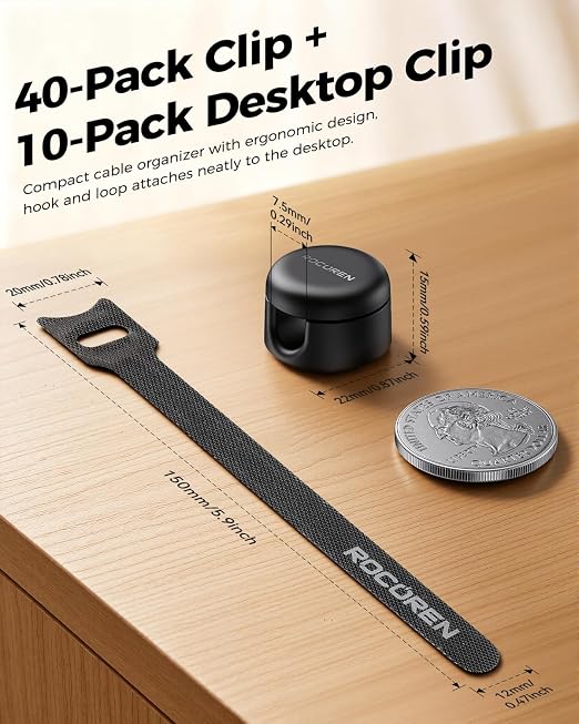 Rocoren 50‑Pack Rotatable Cable Clips & Cord Straps Cable Management Kit - Image 7