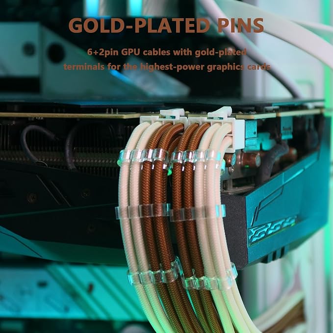 Sirlyr PSU Cable Extension,Customed Pre-Bend PC Power Supply Cable,1x 24 Pin ATX / 1x 8 (4+4) Pin EPS/Longer 2X 8 (6+2) Gold-Plated Pin Pcie,Nylon Sleeved Brown Beige,4 Kits - Image 4