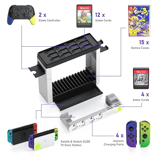 Switch Game Storage with Controller Charger for Nintendo Switch & OLED Model (Designed for Splatoon 3), Switch Charging Dock Charges 6 Joycons, Gaming Accessories Holder Switch Gift Card Organizer - Image 4