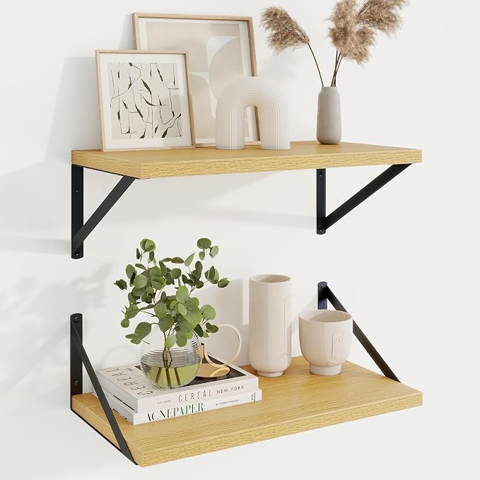 Axeman Deep Floating Shelves, 18'' x 10'' Oak Wall Shelves Set of 2 by Axeman