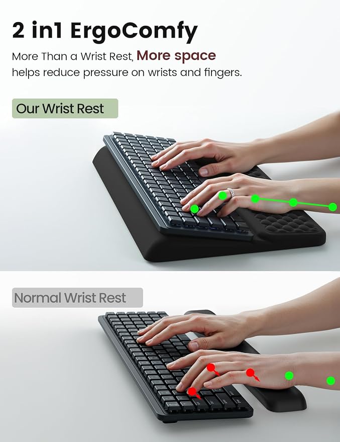 Vaydeer Extra-Large Wrist Rest with Keyboard Stand, Ergonomic Wrist Support Pad, Soft Memory Foam Wrist Cushion for Mechanical 100% Full-Size Keyboard, Carpal Tunnel Pain Relief, Green - Image 4