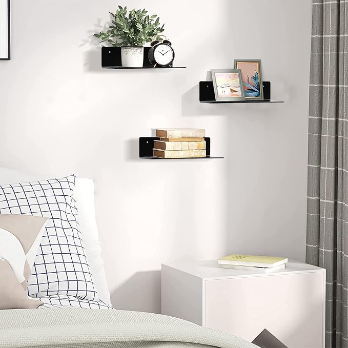 9 Inch Acrylic Floating Shelf No Drill Adhesive Wall Shelf Set of 2 for Funko Pop Storage, Floating Shelves Damage-Free Expand Wall Space for Living Room, Bathroom, Gaming Room, Office - Black - Image 7