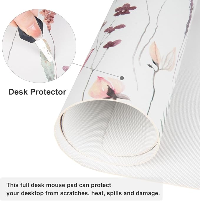 QiyI PU Leather Large Mouse Pad, Office Decor, 31.5" x 15.7", Wildflowers | Desk Décor Accessories, Extended Size, Waterproof & Easy to Clean, Smooth Surface, Non Slip Desk Organization - Image 5
