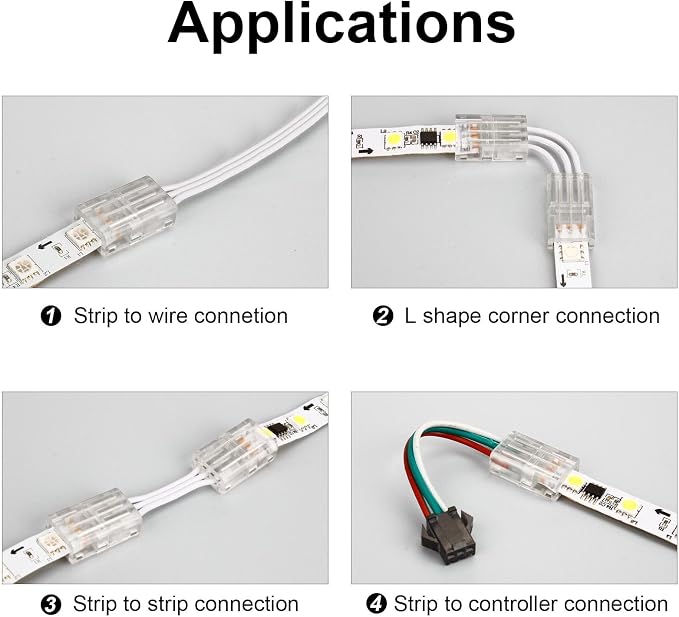 RGBZONE 3 Pin 10mm LED Connector Kit with 32.8ft 3 Pin Extension Cable and 10 Pcs 3 Pin LED Strip to Wire Connectors for 10mm IP20/IP65 SMD 5050 Dream Color LED Strip Light WS2811 WS2812B - Image 7