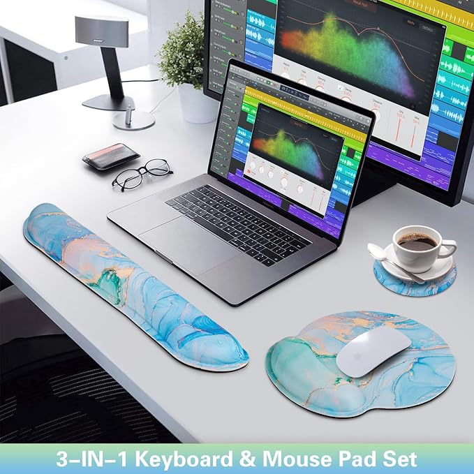 Mouse Pad Blue, 3-in-1 Mouse Pad with Wrist Rest for Keyboard and Mouse - Image 2