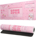 Pink Gaming Mouse Pad 27.6x11.8 Inch Pastel Game Over Large Mousepad Kawaii Office Decor for Women Non-Slip Rubber Base Stitched Edges Keyboard Mouse Mat Desk Pad for Office Home and Game by Siski