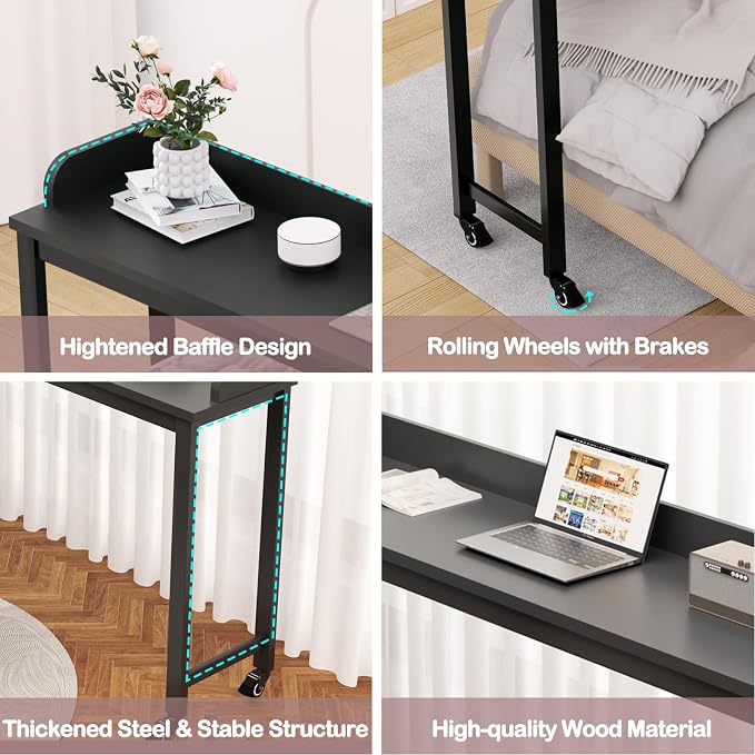 Ytaoka Overbed Table with Wheels, 70.8" Queen Size Bed Table Over the Bed Table with Charging Station, Rolling Laptop Table Over Bed Desk with 2 AC Outlets and 2 USB Ports for Home and Hospital, Black - Image 6