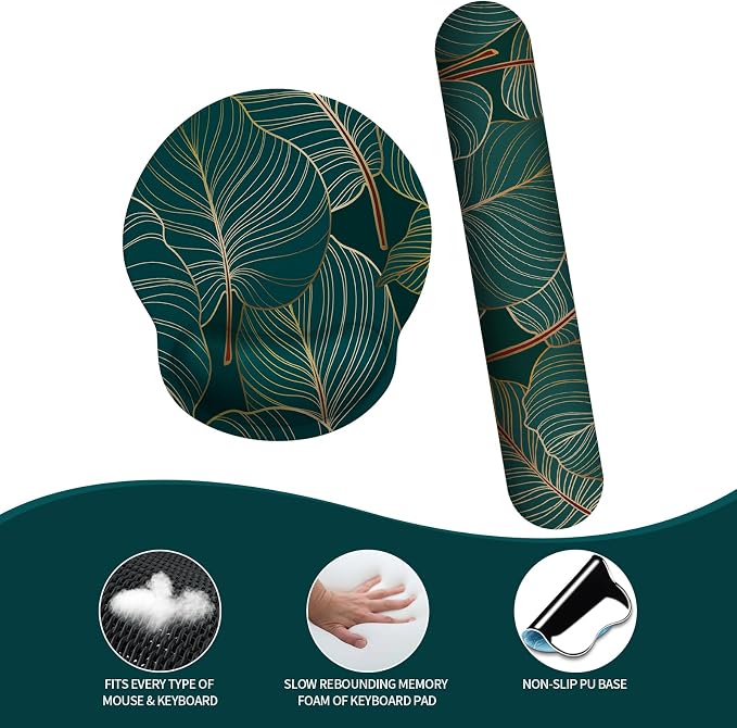 eulps Mouse Pad Wrist Support, Ergonomic Memory Foam Keyboard Wrist Pad & Gel Wrist Rest Set for Computer Keyboard for Easy Typing & Pain Relief for Office & Home (Tropical Plants Set) - Image 6