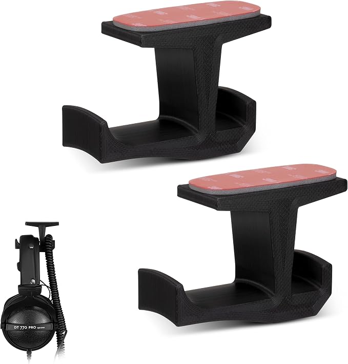 BRAINWAVZ BigJ Under Desk Headphone Stand (2 Pack) Hanger Holder Mount for Headphones, Gaming Headsets, Mobiles Accessories, Stick On, No Screws (Black) by Brainwavz