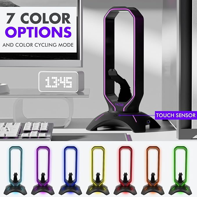 Tilted Nation Gaming Headset Stand | RGB Headphone Stand for Desk with Mouse Bungee and USB Hub (Cool and Clean Setup) Gaming Headset Holder - Perfect Gamer Gift Accessory - Image 4