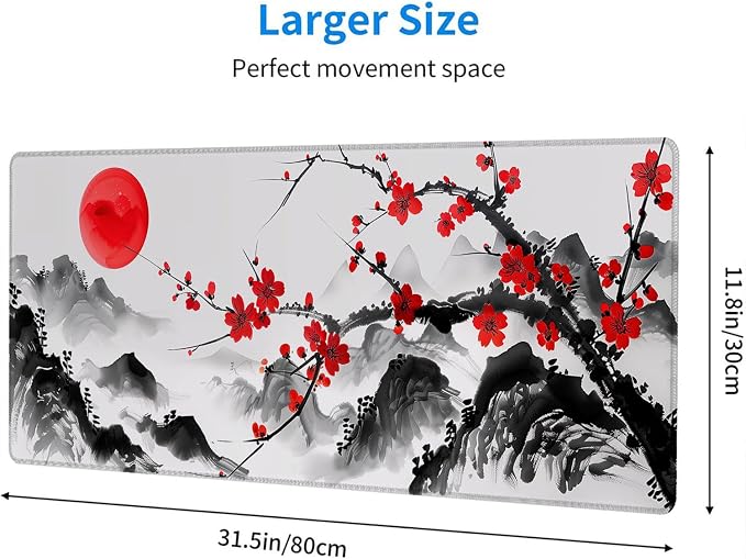 Watercolor Cherry Blossom Gaming Mouse Pad Desk Pad Ink Landscape XL Mouse Pad Large Mousepad Extended Laptop Keyboard Mat Gaming Desk Pad Mouse Mat Office Computer Keyboard Laptop Home 31.5"x11.8" - Image 2