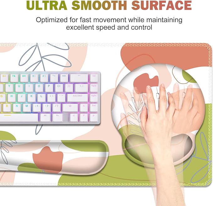 Gaming Mouse Pad, Large Desk Mat, Cute Desk Pad Protector, 4 in1 XXL Mousepad + Keyboard Wrist Rest+Mouse Wrist Rest+Coaster Set with Ergonomic Desk Pad for Home Office Table Computer Pink Rose - Image 4