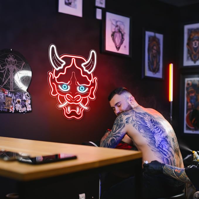 Kavaas Hannya Mask Neon Sign, Anime Japanese Neon Sign for Gamer Room Bar Tattoo Studio Decor | LED Oni Mask Neon Light for Bedroom Boys, Gaming Wall decor - Best Gamer Gifts for Teenage Boys, Christmas - Image 5
