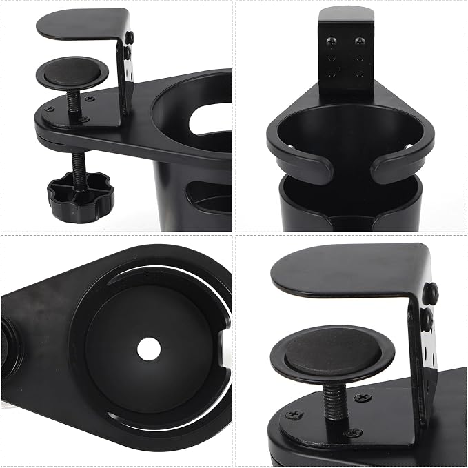 Desk Cup Holder Clamp, Rotatable Mount Design Drink Holder Attachments Accessories for Table Anti-Spill Plastic Clip on Mug Holders for Most Cups Cans Water Bottles Home Office Gaming Use (Black) ﻿ - Image 4