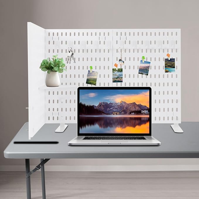 Desk Pegboard, Privacy Divider & Desk Partition Panel Set of 2, Office Accessory Organizer No-Drill Mounted Pegboard for Home, Office, Gaming (White, Freestanding) - Image 5